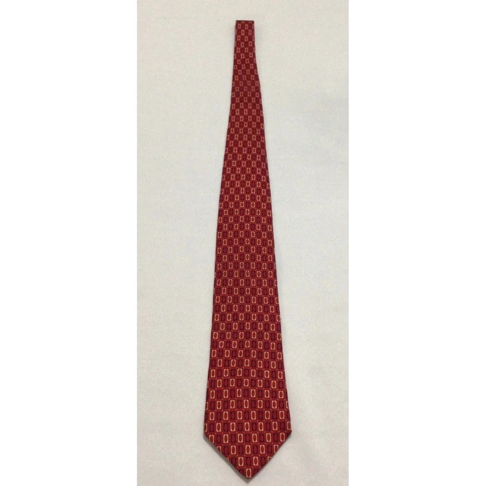 Tommy Hilfiger Mens Red Geometric Silk Necktie Classic Professional Formal Tie